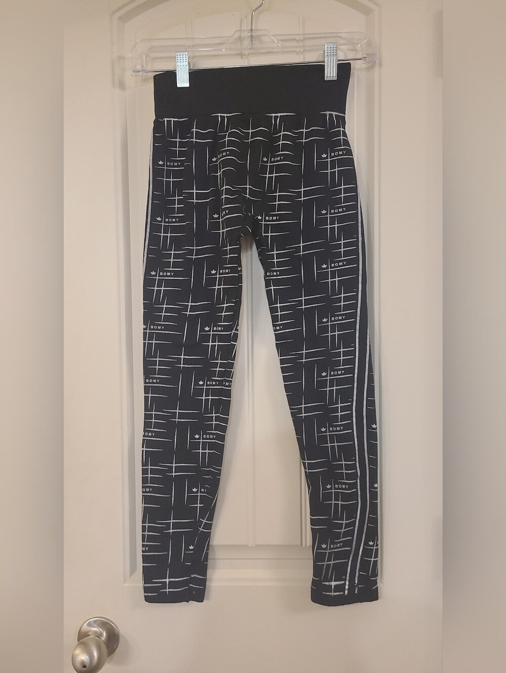 Kids Black Graphic Joggers with White Side Stripe and All-Over Print